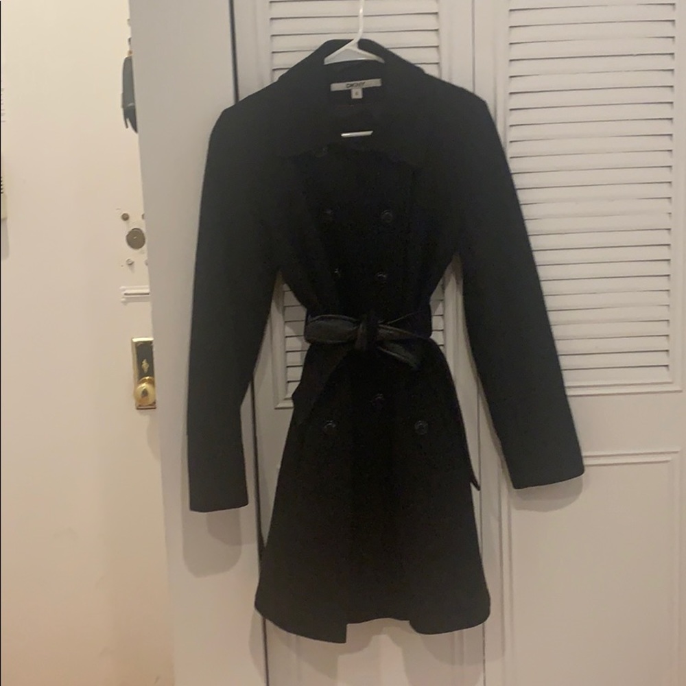 DKNY black wool trench coat